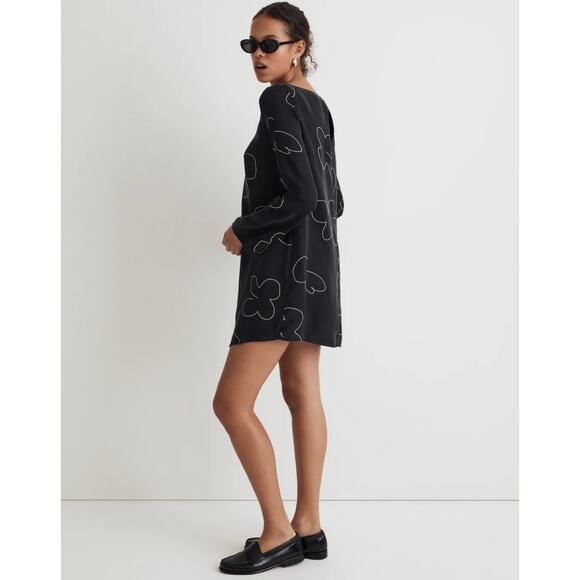 Madewell Shift Mini Dress Long Sleeve True Black Cupro Minimalist Light XXS NWT - Picture 4 of 13